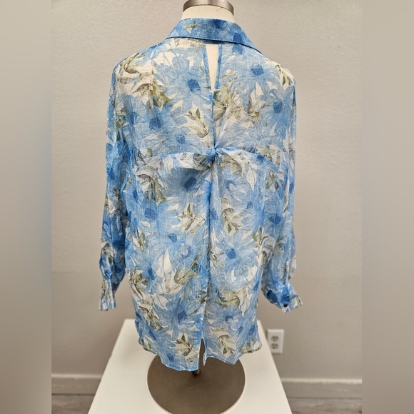 POL Button Down Long Balloon Sleeve Floral Print Top - Picture 4 of 9